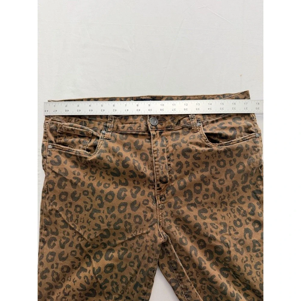 KUT From The Kloth Skinny Jeans Womens 14 Brown Animal Print Mid Rise 36x28